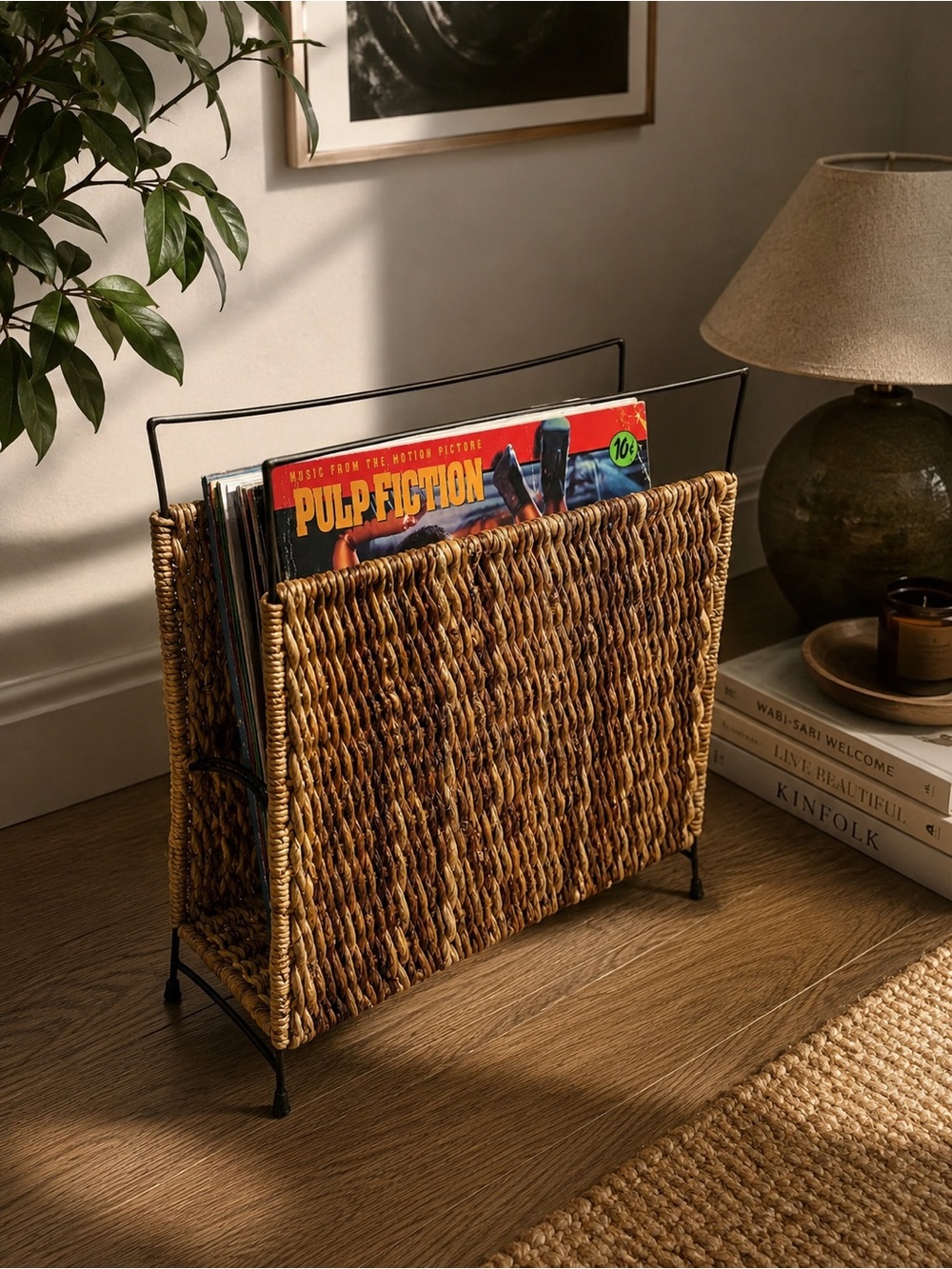 Woven Magazine Rack / Vinyl Record Holder Organic Modern Boho Storage